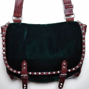 Dark Jade Green Velvet Studded Purse by Pink Moon